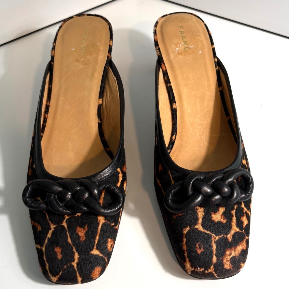 Frame Le Isla Leopard Print Genuine Calf Hair Leather Mule in Size 37 1/2